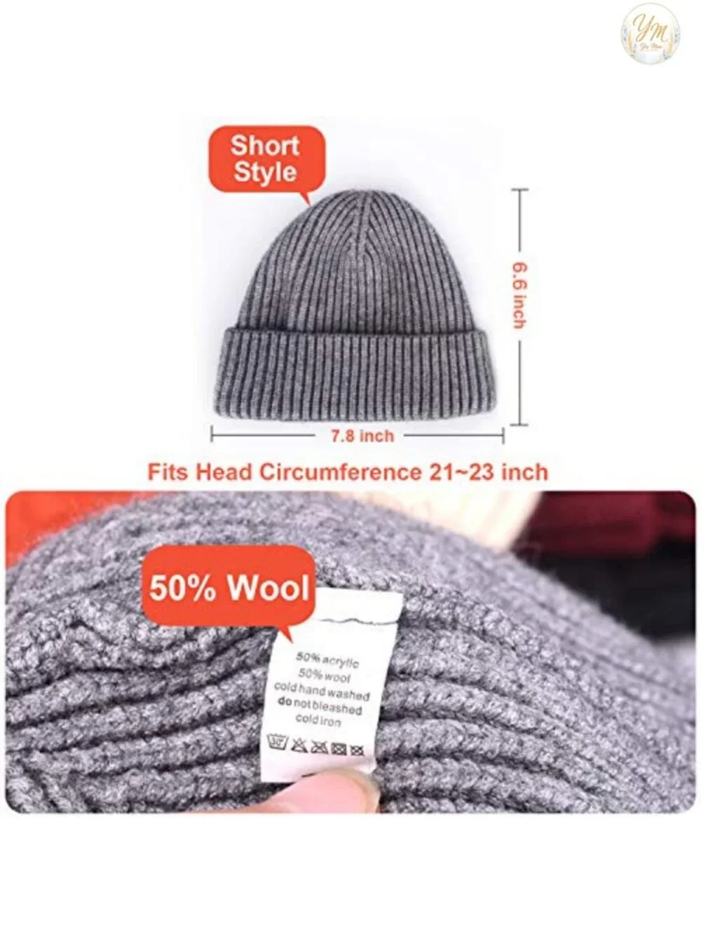 Wool Fisherman Beanie Winter Knit Skull Cap Cuffed Short Watch Hat